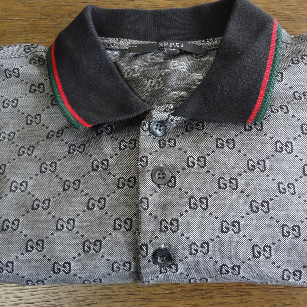 Rare! Size XL X Large Gucci Polo Black Monogram Golf Shirt Short Sleeve